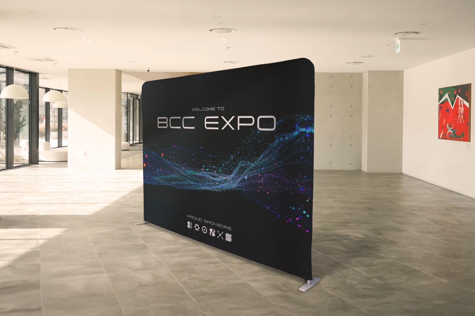 Fabric exhibition display with tension graphics