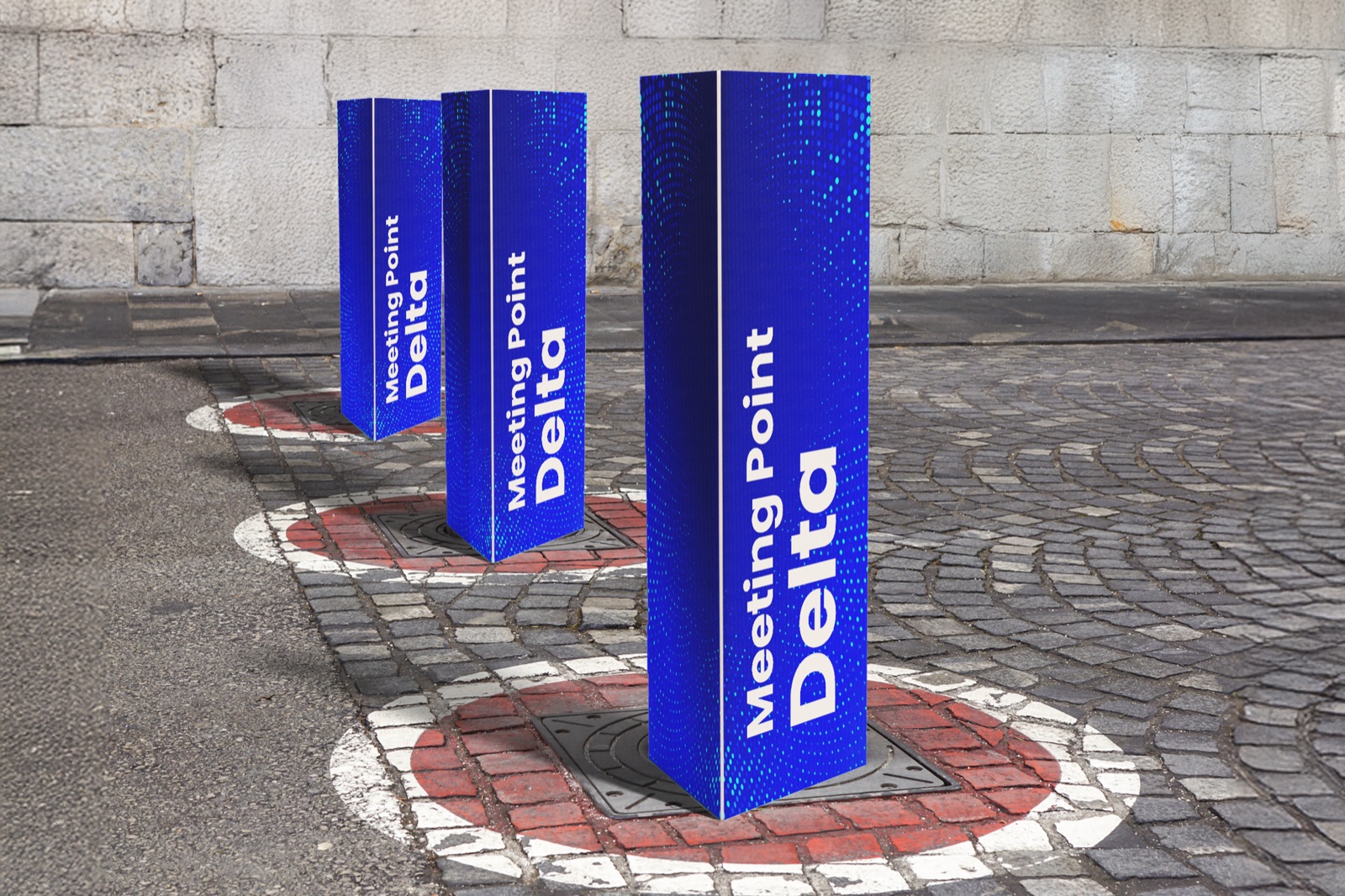 Printed bollard cover in a retail car park