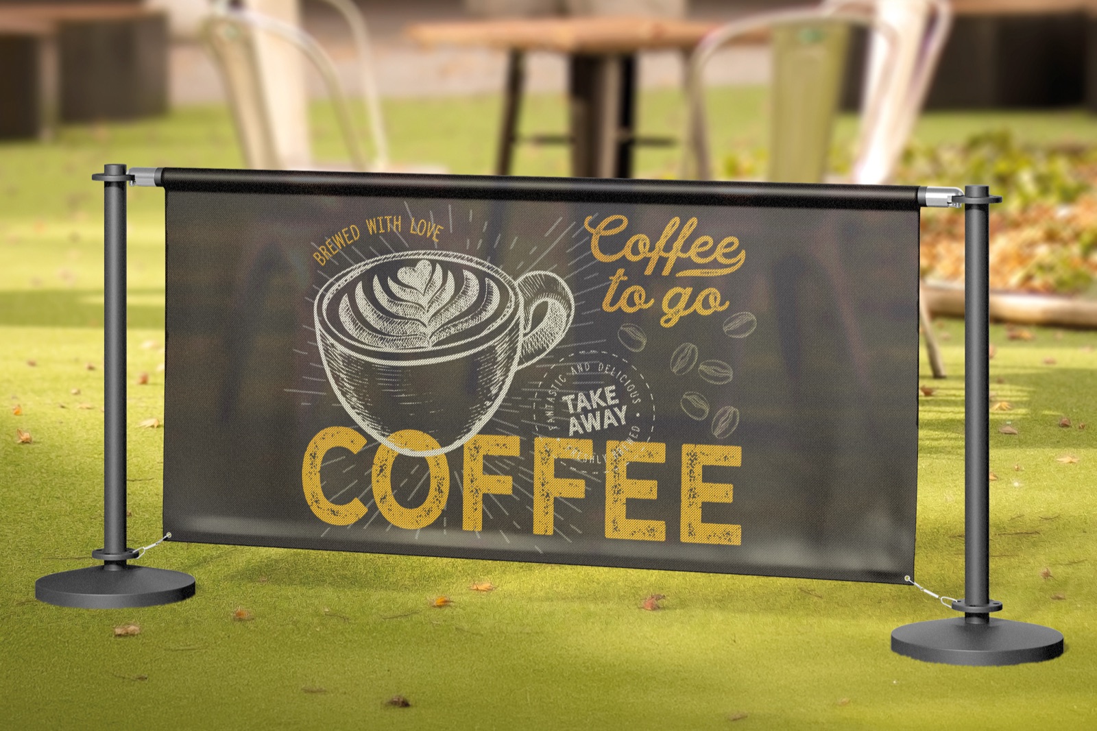 Branded cafe barrier and outdoor seating signage